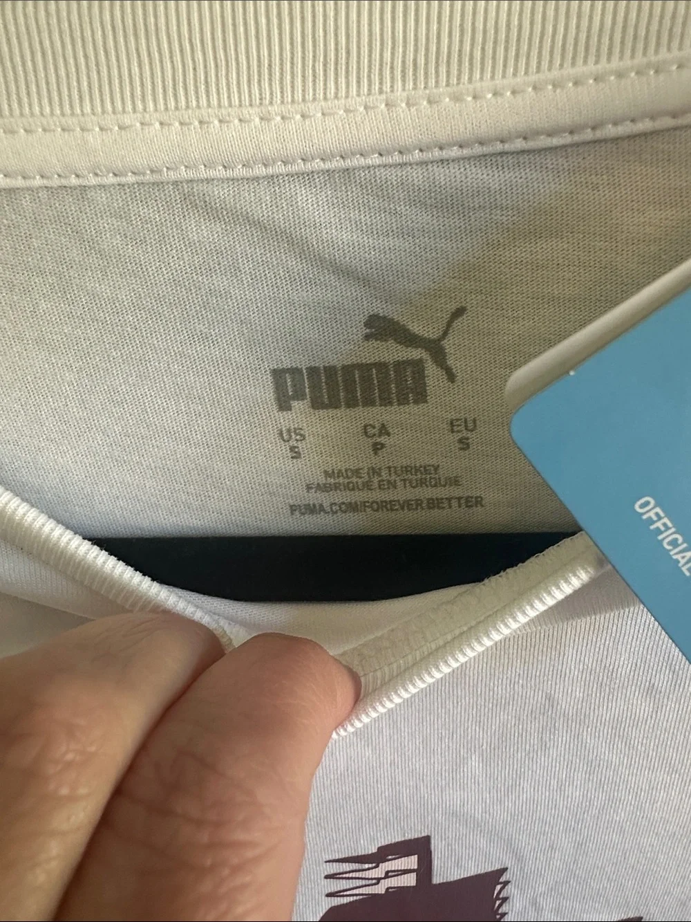 Puma Manchester City FC Large Crest T-Shirt White/Burgundy Ship Graphic Size S - Picture 2 of 16
